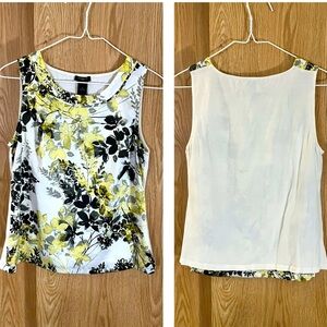 White/ Yellow & Black Floral Front Tee Back Sleeveless Career Tank Top